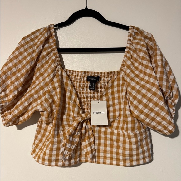 Forever 21 Mustard Checkered Blouse - Picture 1 of 6